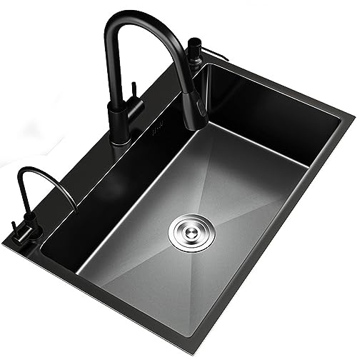 Fregadero de Cocina Integrado de Acero Inoxidable 304, Superficie de Fregadero integrada, nanotecnología Que inhibe Las bacterias, Fregadero para Platos domésticos (650x450mm)