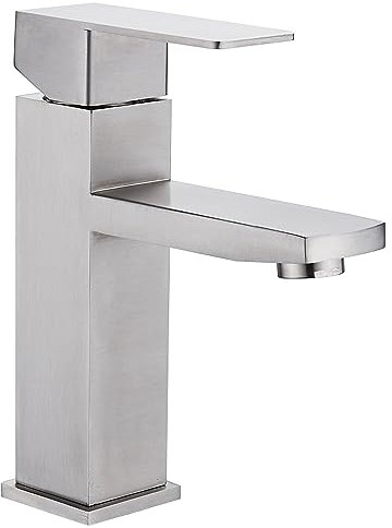 Robinet salle bain acier inox levier unique eau chaude et froide avec 2 tuyaux inclus mitigeur lavabo robinet lavabo robinets de lavabo pour salle de bain robinet salle de bain