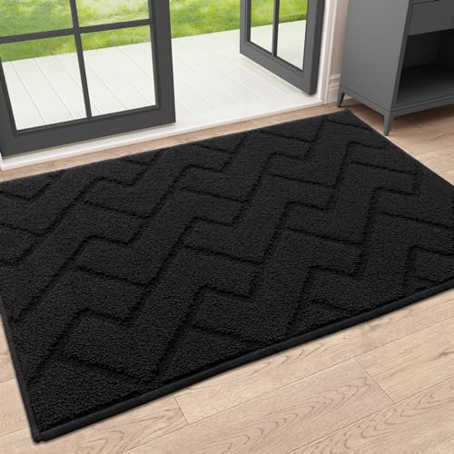 Homaxy Indoor 50 X 80 cm Machine Washable Dirt Trapper Non-slip Doormats, Super Absorbent Entrance Rug Floor Mat For Entryway, Front Back Door, Pets and Dogs - Black