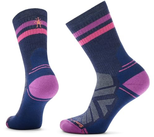 Smartwool Light Cushion Tube Crew Wandersocken mit Streifen für Damen, DEEP Navy-Power PINK, Small