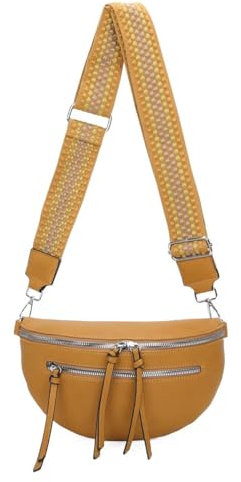 OBC ITALYSHOP24 Damen Tasche Umhängetasche Brusttasche Muster Gürtel Bauchtasche Crossbody Gürteltasche Hüfttasche Crossover Bodybag Schultertasche Handytasche Leder Optik Gelb S