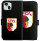 Klapphülle kompatibel mit Apple iPhone 15 Handyhülle aus Kunst Leder schwarz Flip Case FC Augsburg Wappen FCA