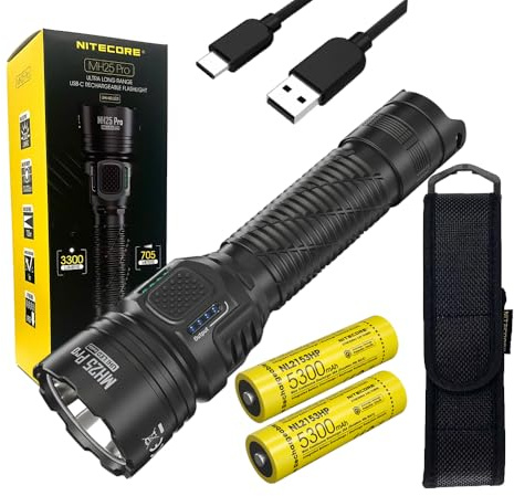 Nitecore MH25 PRO Multitask-Taschenlampe Hybrid-Serie, wiederaufladbar, 3300 Lumen, mit extra NL2153HP-Batterien und Eco-Sensa-USB-Ladekabel