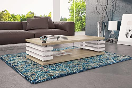 DC-3 Couchtisch Sonoma Eiche/Weiß Hochglanz 120x60cm mit Ablage modern stabil vielseitig Wohnzimmertisch Beistelltisch Sofatisch Zeitloses Design platzsparend robust Wohnzimmer ohne Rollen