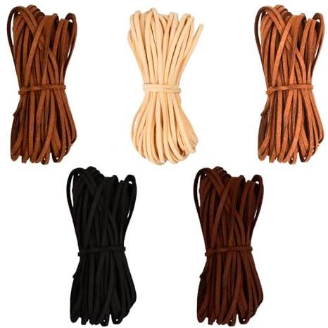 5 Couleurs Cordons en Cuir 10m x 2.6mm, Cordons en Daim Synthétique, Ficelle Cuir pour Collier, Bracelet Bricolage