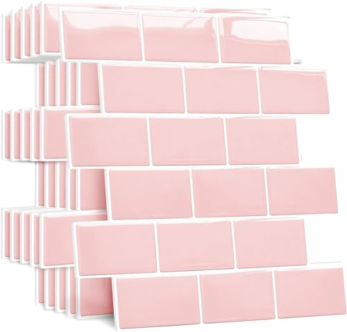 Yoillione Upgrade Dickere 3d Fliesenaufkleber Aufkleber für Bad Küche, Klebefliesen Vinyl Fliesen Selbstklebend Fliesenfolie, Weiß PVC Metro Fliesen Selbstklebend (10, Rosa)