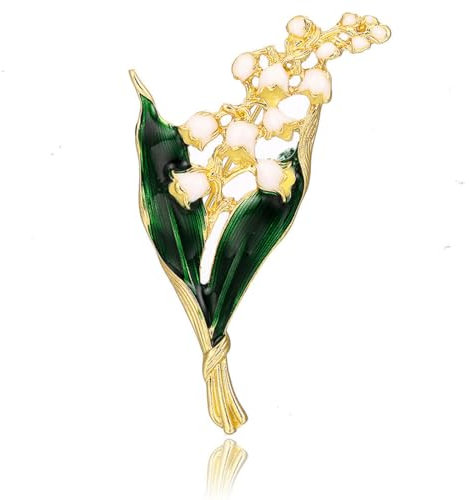 Trendy Legierung Emaille Weiß Blumenblatt Brosche Maiglöckchen Goldfarben Brosche Schmuck Für FrauenGeschickt und professionell