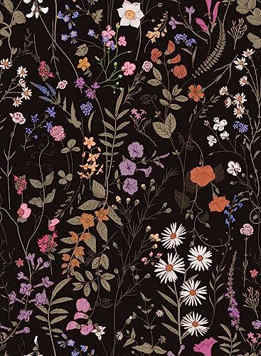 Auspicium Vintage Floral Peel und Stick Tapete selbstklebend abnehmbar Vintage bunte Blumentapete Vinyl Blume Kontakt Papier für dekorative Schlafzimmer Bad Haus Wand (17,3 x118) Schwarz