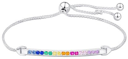 Amberta Lumini Bracciale per Donna in Argento con Zirconi Colorati: Bracciale Tennis Colorato Regolabile Argento