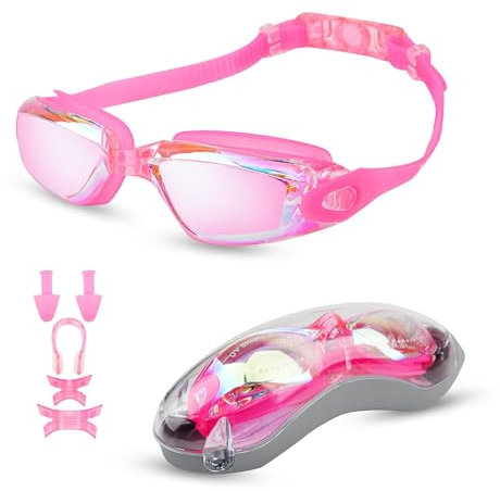 Moseem Schwimmbrille für Herren Damen Kinder, Taucherbrille Kinder 10 Jahre und Erwachsene,Antibeschlag und UV Schutz für Erwachsene Herren Frauen und Schwimmbrille Kinder 10+,Rosa