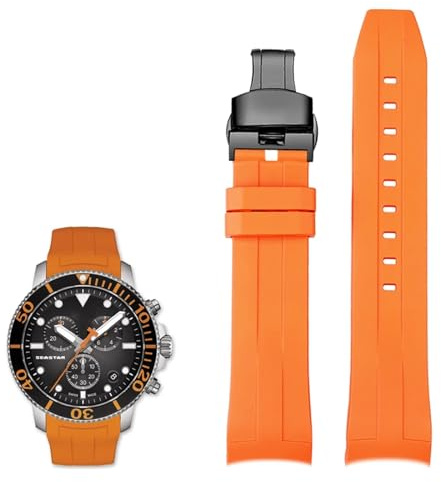 ILAZI 22mm Silicone Watch Bands For Tissot T120417 T120407 Quartz Dial Rubber Sport Men Watch Strap Watchband Waterproof(Orange black)
