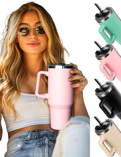 MOMO WAY Tasse Thermique Avec Paille Thermos De Voyage Avec Couvercle Pour Les Voyages Pur Boissons Froides Et Chaudes à Emporter Mug Thermo Grand 1200 ml Rose