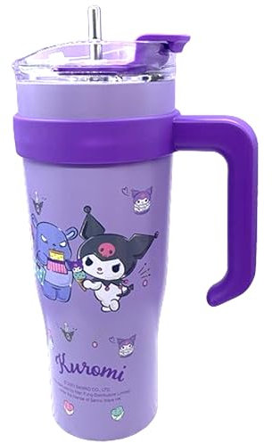 Many Rainbows Kuromi Devil - Vaso aislado de acero inoxidable con tapa, popote y asa, 1200 ml, tamaño XL