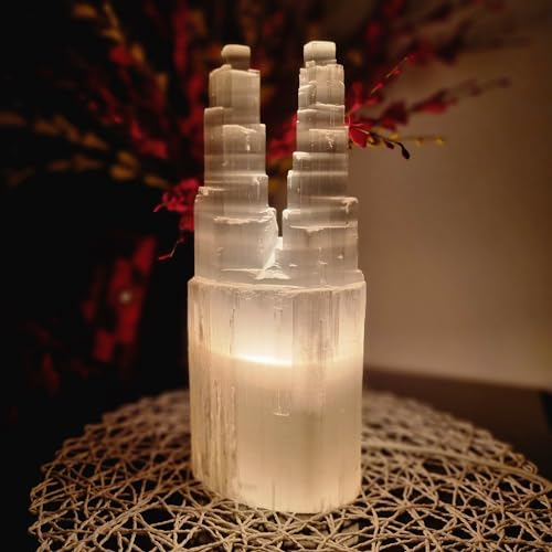 LANDSTER Selenit Kristall Tischlampe, Transparent, Kristall, Reinigung Dekoration, Wohnzimmer, Schlafzimmer, Batteriebetrieben (25 cm)