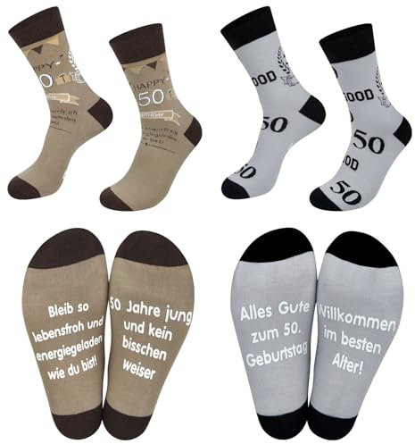 Chalier Cozy 2 paar Lustige 50.Geburtstag Herrensocken Antirutsch Neuheit Socken Geburtstags für Ehemann und papa, Einheitsgröße