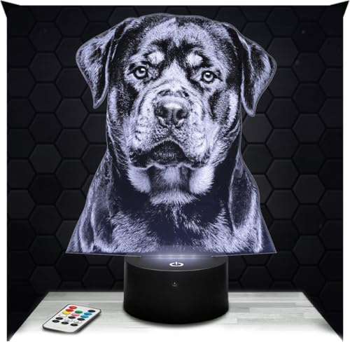 Lampephoto.fr - Lampe Rottweiller 3D Nachtlicht Hund Haustier | Made in France, Sockel & Größe wählbar, dimmbar, Batterie/USB, HD-Lasergravur, Geschenk für Sie & Ihn