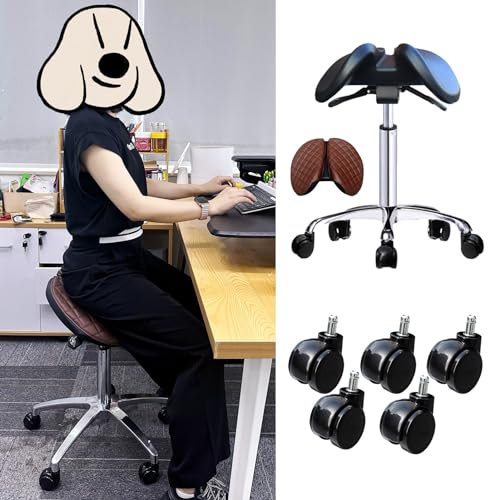 LXGJSQY Ergonomischer Sattelhocker mit geteilter Sitzfläche, Rollhocker für den Salon mit 360°-Schwenkrädern, Verstellbarer Sattelstuhl mit geteilter Sitzfläche für Zahnarzt/Praxis/Krankenhaus (Größ