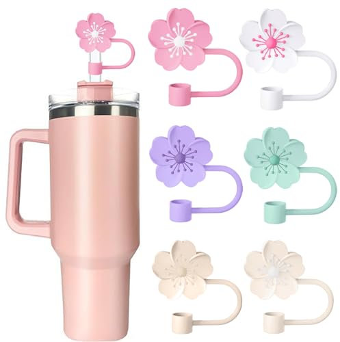 AOWVUTS Couvercle Pour Paille Stanley, Couvre Silicone Fleur 10mm, Embouts Antipoussière et Capuchon de Tumbler Cup