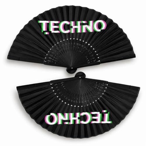 2 Pack Set Techno Rave Handfächer - Fächer klein stabil schwarz Bambus Holz - Sommer Hand Fan Asiatische Deko für Geburtstag, Party, Club, Festival, Rave, Hochzeit, Fotografie, Wand Dekoration