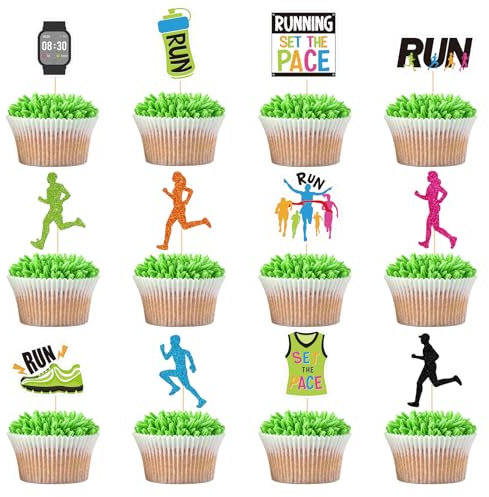 FOZEE Running Cupcake Toppers, Runner Party Decor, Running Themed Cupcake Picks, Running Birthday Party Decor, Marathon Party Decorations, 24Pcs