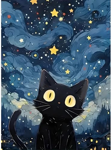 DPIDEA Diamond Painting Katze, 5D Diamant Painting Bilder für Erwachsene Schwarze Katze, DIY Diamant Malerei Runde Steine für Zuhause Dekor 30x40 cm