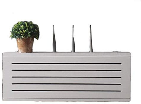 Wandregal aus Holz für WLAN-Router TV-Box und Steckdose Massivholz Weiß ohne Bohren 80cm Länge