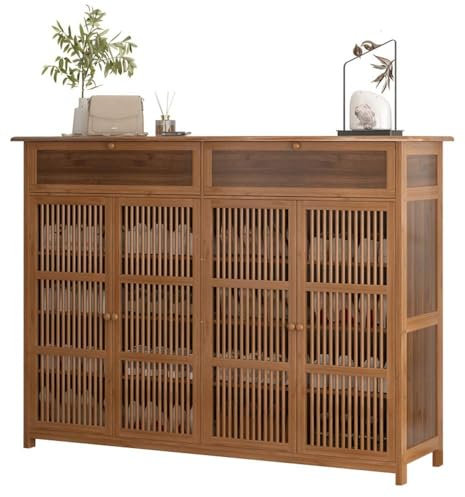 ACEMIC Armoire à Chaussures Multi-Fonctionnelle en Bambou Avec Porte Et Tiroir Coulissant pour Salon, Chambre à Coucher, Couloir