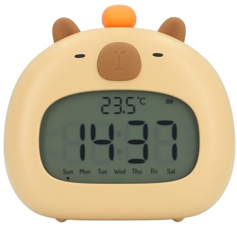 XUMIUZIY Capybara-Wecker für, Wiederaufladbarer Tischwecker mit Nachtlicht, Schlummer-Countdown, Mehreren Klingeltönen, Zeit Zum Aufwachen, Wecker für Kleinkinder, Studenten