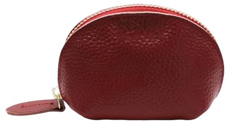 Adistylinno Petit porte-monnaie en cuir pour femme, petit porte-monnaie vintage mignon demi-rond avec fermeture éclair, Rouge, Moderne