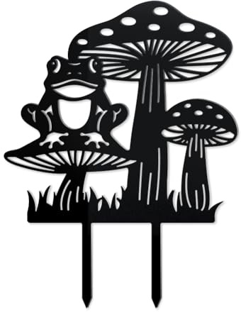 WADORN Pilz Frosch Metall Outdoor Statuen Silhouette Dekorative Gartenstecker Aus Metall Mit Pilz Frosch Motiv Lustige Silhouette Ornament Geschenk Für Garten Hinterhof Terrasse Rasen Outdoor