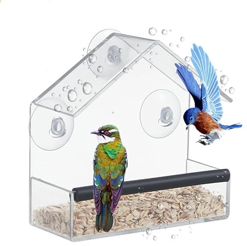 Clear Window Bird Feeders 15 * 15 * 6 cm Transparent Acrylic Window Bird Feeder Sturdy and Durable Birds House with Rubber Pad and Strong Suction Cups for for Garden Outdoor