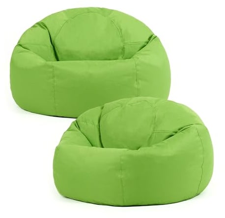 Bean Bag Bazaar Kingston Gaming Bean Bag with Filling, 2 Pack, Green | Made in the UK, Adult Beanbag, Durable Water-Resistant Fabric, Comfy Chair for Indoor and Outdoor Use
