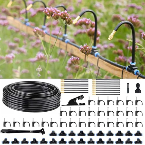 360° Adjustable Sprinkler System with Bendable Copper Nozzles - 16FT/33FT/49FT/65FT Lengths, Automatic Garden Watering Kit for Lawn, Greenhouse, Patio & Plants (82FT)