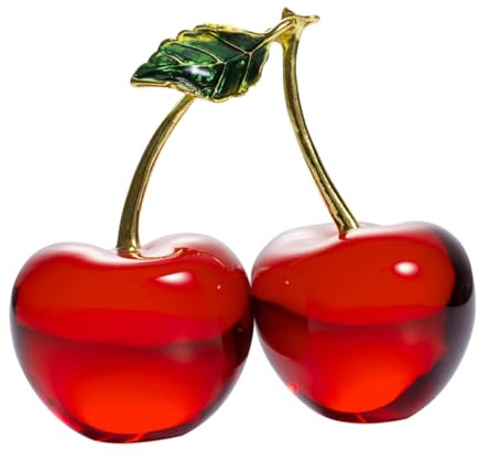 DECOMELODY Kristallfrucht Ornament Deko Obst Keramik Rot Kirsch Tischdekoration aus Kristall Stabil Fein Verarbeitet Flacher Boden für Wohnzimmer
