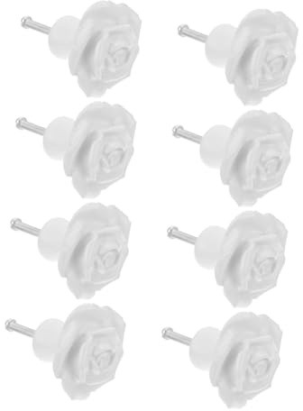 DONFAMDS 8pcs White Ceramic Rose Flower Cabinet Knobs Vintage Pull Handles with Screws for Kitchen Cupboard Wardrobe Doors Easy Install