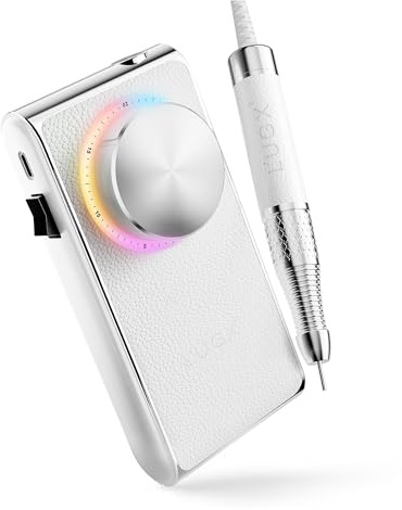 L'UGX Professional Nail Drill – Cordless Electric Nail File for Acrylic & Gel Nails 30000 RPM, Quiet & Smooth Efile for Manicure & Pedicure, Rechargeable, White-with 7 Nail Drill bits