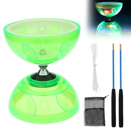 LED Diabolo Freiläufer mit Kugellager Diabolo Leuchtend im Dunkeln, 4 Farben Licht Diablo Jonglier Set, Dreifache Lagerung Set für Kinder Erwachsene, Anfänger Profis Freilauf Zirkus Jonglierspielzeug