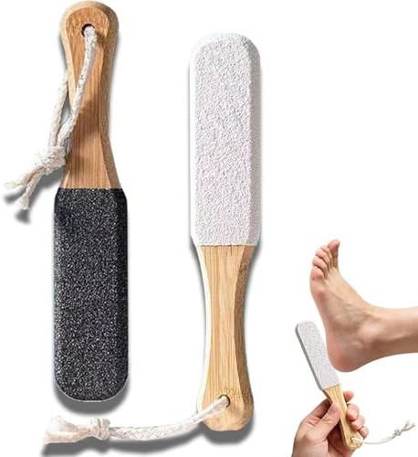 2 Pack Hard Skin Remover for Feet - Wooden Handle Foot File & Pumice Stone | Professional Pedicure Rasp for Calluses, Dead Skin & Cracked Heels