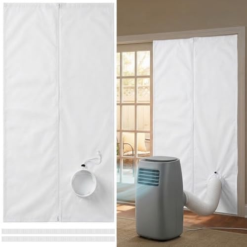 Ninonly Kit de Puerta para Aire Acondicionado, 90x210cm Sellador Puerta Corredera para Climatizador Portátil con Cremallera, Accesorios Ventilación con Apertura Cordón Ajustable