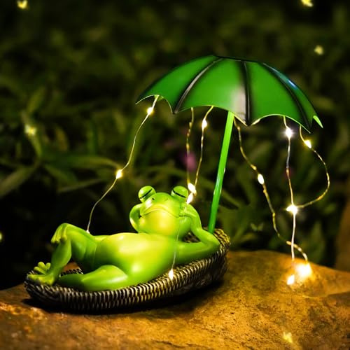 BORDEAG Décoration de jardin solaire grenouille, Décoration de jardin grenouille solaire, Statue de grenouille solaire pour jardin, Statues de jardin solaires pour l'extérieur, Décoration de jardin