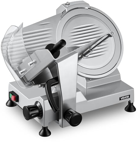 VEVOR Trancheuse Électrique 320 W, Trancheuse à Jambon avec Épaisseur de Coupe Réglable 0-15 mm, pour Saucisson Pain Fromage Viande Charcuterie, Lame en Acier au Carbone 300 mm et Affûteur Intégré