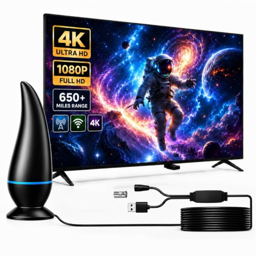 Indoor TV Aerial, 16FT Digital TV Aerial with Signal Booster for Freeview, 4K 1080P HDTV Antenna, Magnetic Base TV Aerial Booster, VHF UHF DAB Aerial for Smart TV, Bedroom, Flat, Caravan (Large)