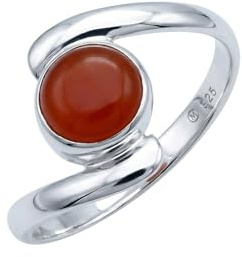 mantraroma Karneol Ring 925 Sterling Silber Damen – runder Edelstein Ring Ø 7 mm, minimalistischer Damenschmuck
