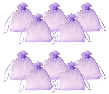 PH PandaHall 200pz Sacchetti Organza Viola Sacchetti Regalo Trasparenti, 8x10cm Bustina Organza Confetti Gioielli Sacchetto Regalo per Matrimonio Caramella Gioielli