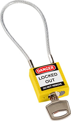 Cadenas de Sécurité Compact à Câble, 32mm x 16mm x 200mm, Jaune