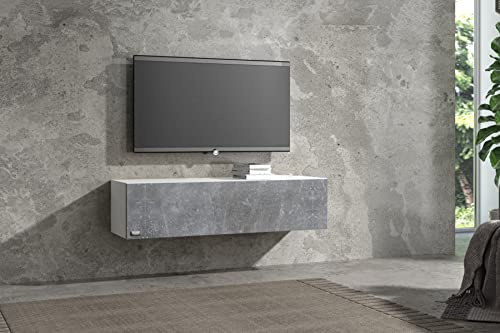 Wuun® TV Lowboard TV Board hängend I 100cm-280cm I Hängeschrank Wohnwand/Somero Weiß-Matt/Beton-Optik I 100cm