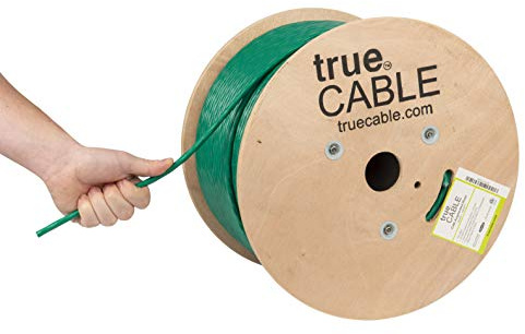 trueCABLE Cat6A Riser (CMR), 1000ft, Green, 23AWG 4 Pair Solid Bare Copper, 750MHz, PoE++ (4PPoE), ETL Listed, Unshielded Twisted Pair (UTP), Bulk Ethernet Cable