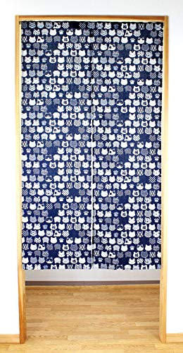 Narumikk Narumi Noren (Rideau Traditionnel Japonais) 85x150cm Importé du Japon (Motifs de Chats Bleu)
