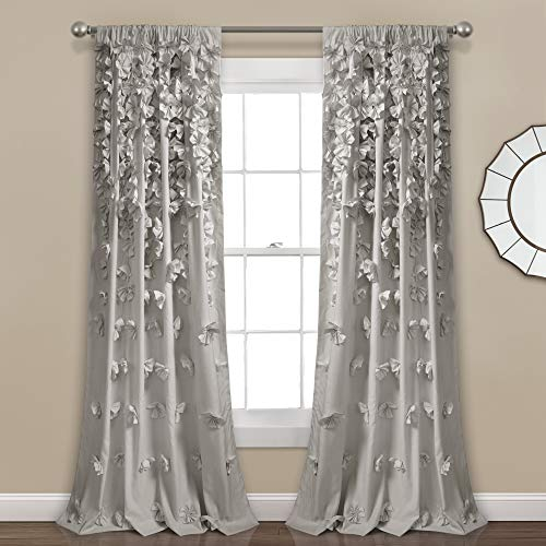 Lush Decor Riley Rideau de fenêtre Transparent à Volants texturés avec nœud pour Salon, Salle à Manger, Chambre à Coucher (Simple), 137,2 x 213,4 cm (l x L), Gris Clair