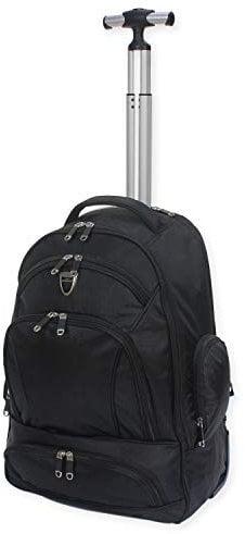 Wheeled Backpack Trolley Laptop Rucksack Cabin Hand Luggage Camping Hiking Travel Bag - RT633 (Black)